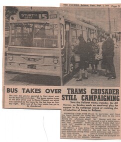 Newspaper, The Courier Ballarat, "Bus Takes over" and "Tram Crusader Still Campaigning", 7/09/1971 12:00:00 AM