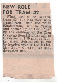 Newspaper, The Courier Ballarat, "New role for tram 42", 20/11/1971 12:00:00 AM