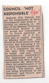Newspaper, The Courier Ballarat, 'Council not responsible', 5/07/1972 12:00:00 AM