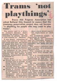 Newspaper, The Courier Ballarat, "Trams not playthings", 5/07/1972 12:00:00 AM