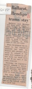 Newspaper, The Courier Ballarat, "Ballarat, Bendigo trams stay", 3/10/1968 12:00:00 AM