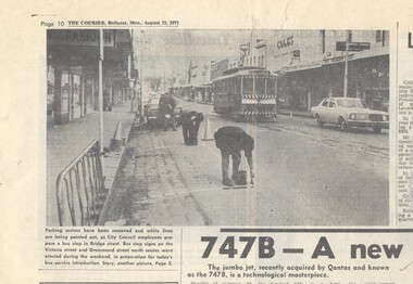 Newspaper, The Courier Ballarat, Installing bus stops in Bridge St, 23/08/1971 12:00:00 AM