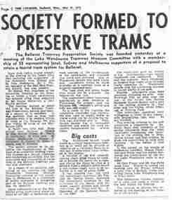 Newspaper, The Courier Ballarat, "Society formed to Preserve Trams", "Three stage plan for phasing out of trams", 14/07/1971 12:00:00 AM