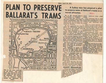 Newspaper, The Courier Ballarat, "Plan to Preserve Ballarat's trams", "Horse drawn trams may be revived for tourists", 28/04/1971 12:00:00 AM