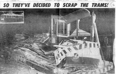Newspaper, The Courier Ballarat, "So they've Decided to Scrap the Trams", "Two Escape Tram Wreck", 17/09/1970 12:00:00 AM