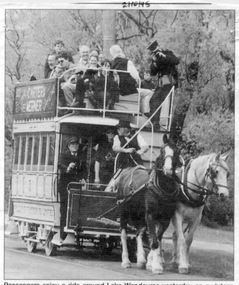 Newspaper, The Courier Ballarat, "Vintage horse-tram back on the tracks", Oct. 1995