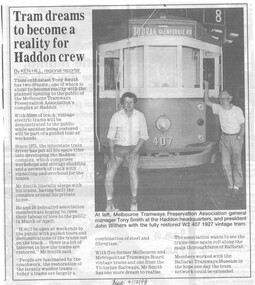 Newspaper, The Courier Ballarat, "Tram dreams to become a reality for Haddon crew", 4/12/1998 12:00:00 AM
