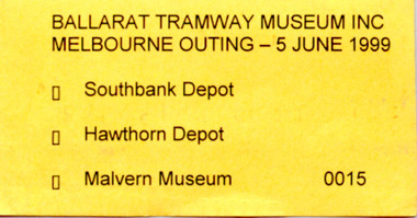 Ephemera - Ticket/s, Darren Hutchesson, BTM - Melbourne Outing Tour - 5/6/1999, Jun. 1999