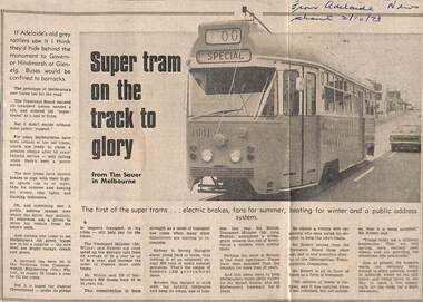 Newspaper item 'Super tram on the track to glory'