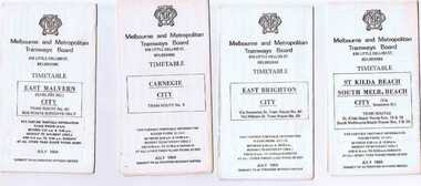 Ephemera - Timetable/s, Melbourne and Metropolitan Tramways Board (MMTB), Set of 24 MMTB Melbourne tram timetables, 1969