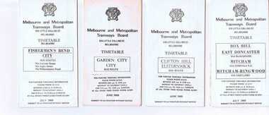 Ephemera - Timetable/s, Melbourne and Metropolitan Tramways Board (MMTB), Set of 14 MMTB Melbourne bus timetables, 1969