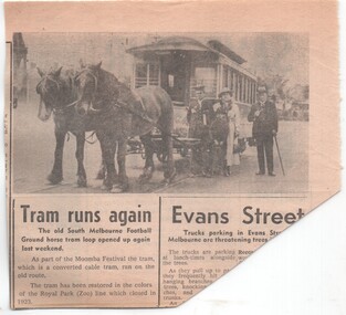 Newspaper, "Tram runs again", 1950's