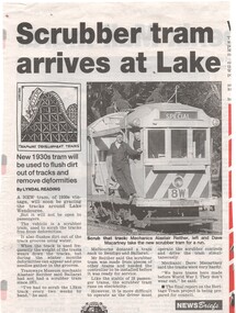 Newspaper, The Courier Ballarat, "Scrubber tram arrives at Lake", 2/10/1999 12:00:00 AM