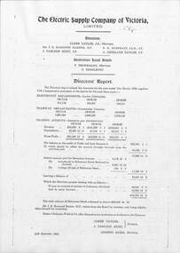 Directors Report -Electric Supply Co. of Vic. 30.09.1920