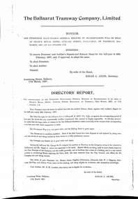 Document - Photocopies, Public Records Office of Victoria, "The Ballaarat Tramway Company Limited - Directors' Report"  - BTCo Reports - 1897 - 1902, 1994