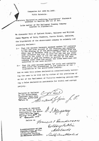 Document - Photocopy, Public Records Office of Victoria, "Statutory Declaration verifying Liquidators'  Statement in the matter of the Ballaarat Tramway Co. in liquidation.", c1994