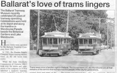 Newspaper, The Ballarat News, "Ballarat's love of trams lingers", 26/01/2000 12:00:00 AM