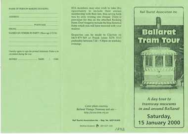 Pamphlet, Rail Tourist Association, "Ballarat Tram Tour", Dec. 1999