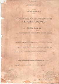 Certificate, Clyde Croft, "Certificate of Incorporation", oct. 1973