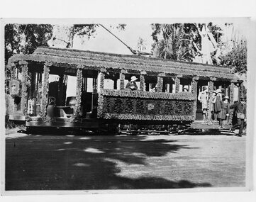 B&W print of donated negative and Digital Image of decorated tram 23.