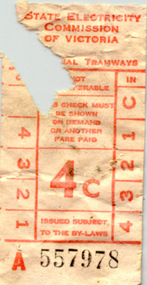 Ephemera - Ticket/s, State Electricity Commission of Victoria (SEC), Two SEC 4c tickets, late 1960's