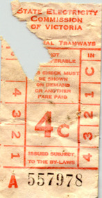 Ephemera - Ticket/s, State Electricity Commission of Victoria (SECV), Two SEC 4c tickets, late 1960's