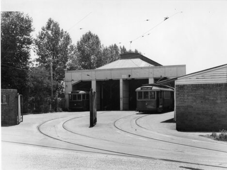 SECV Ballarat trams 32 and 19 at the depot.