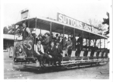 Photograph - Black & White Photograph/s, ESCo No. 19 or 20, summer toastrack tramcar at depot, 1920's?