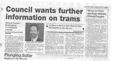 Newspaper, The Courier Ballarat, "Council wants further information on trams", 25/05/200