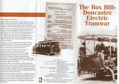 Pamphlet, City of Whitehorse, "The Box Hill - Doncaster Tram", 1998
