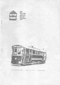 Ephemera - Tour Notes, Tramway Museum Society of Victoria (TMSV), "105th Special Tour, W1 427, S164, 19 July 1987", Jul. 1987