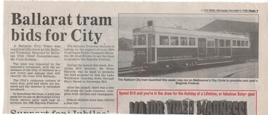 Newspaper, The Courier Ballarat, "Ballarat tram bids for City", 6/12/1995 12:00:00 AM