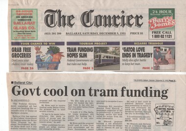Newspaper, The Courier Ballarat, "Pleas for return of city's trams", 9/12/1995 12:00:00 AM