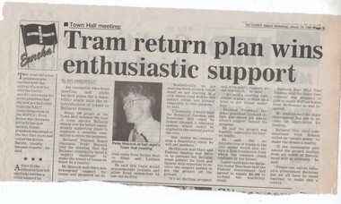 Newspaper, The Courier Ballarat, "Tram return plan wins enthusiastic support", 24/01/1996 12:00:00 AM