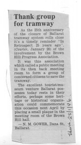 Newspaper, The Courier Ballarat, "Thank group for tramway", 25/01/1996 12:00:00 AM