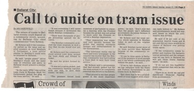 Newspaper, The Courier Ballarat, "Call to unite on tram issue", 27/01/1996 12:00:00 AM
