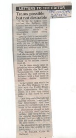 Newspaper, D. Stabb, "Trams possible but not desirable", 24/04/1996 12:00:00 AM