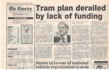 Newspaper, Lorrie Brown, "Tram plan derailed by lack of funding", 16/11/1996 12:00:00 AM
