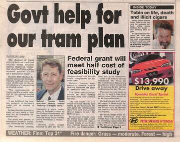 Newspaper item - "Govt help for our tram plan"