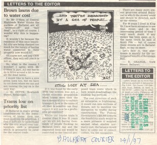 Newspaper, R. Grange, "Trams low on the priority list", 14/01/1997 12:00:00 AM