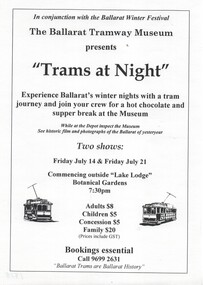 Ephemera - Tour Booking Form, Ballarat Tramway Museum (BTM), "Trams at Night", Jun. 2000