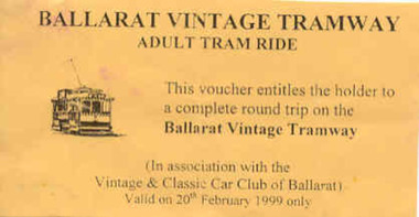Ephemera - Ticket/s, Peter Winspur, Printed voucher/ticket for the Vintage and Classic Car Club, Feb. 1999
