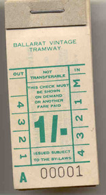 Ephemera - Ticket/s, Ballarat Tramway Museum (BTM), Block of 100 tickets -  1/, Dec. 1990