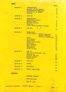 Traffic Operating Guidelines for Ballarat vintage Tramway - Contents