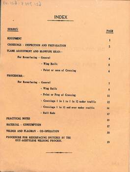 Index page for "The Oxy-Acetylene Resurfacing of Railway Crossings"