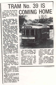 Document - Photocopy, "Tram No. 39 is coming home"