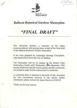 Master Plan for the Ballarat botanical Gardens.