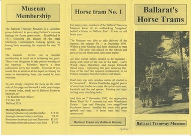 Pamphlet, Warren Doubleday, "Ballarat's Horse Trams", 10/1994 to 1997