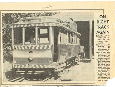 Newspaper, The Courier Ballarat, On right track again", Jan. 1975
