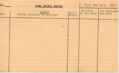 Document - Form/s, State Electricity Commission of Victoria (SECV), "Tram Defect Record", c1970